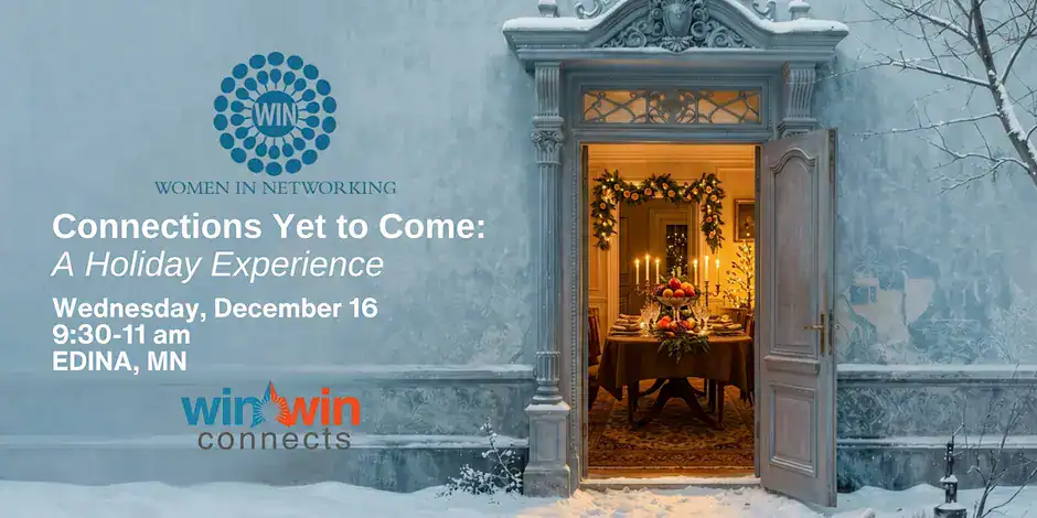 Women In Networking holiday event with festive decor and warm lighting.